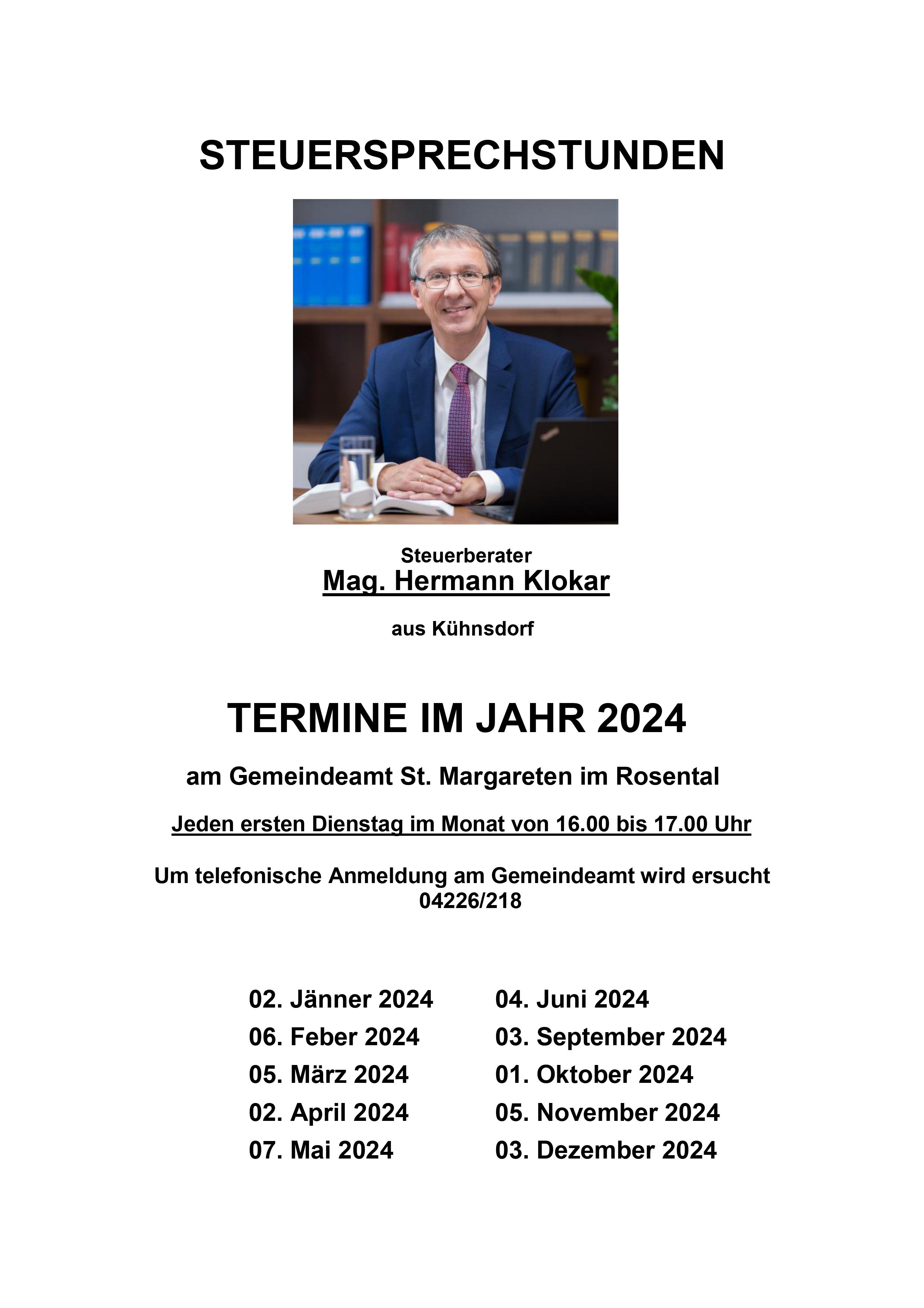 Steuersprechtag in der Gemeinde St. Margareten im Rosental