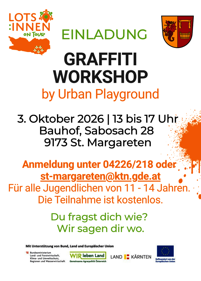 Graffiti Workshop St. Margareten am 3. Oktober 2026, Bauhof Sabosach 28